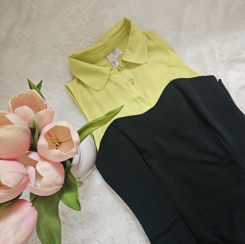 Neon green & black button racerback mini dress